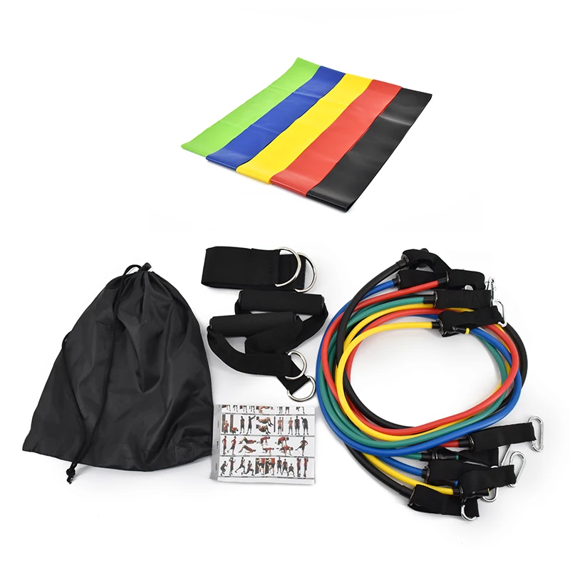 

Factory wholesale 11pc home workout exercise fitness resistance band set, Black