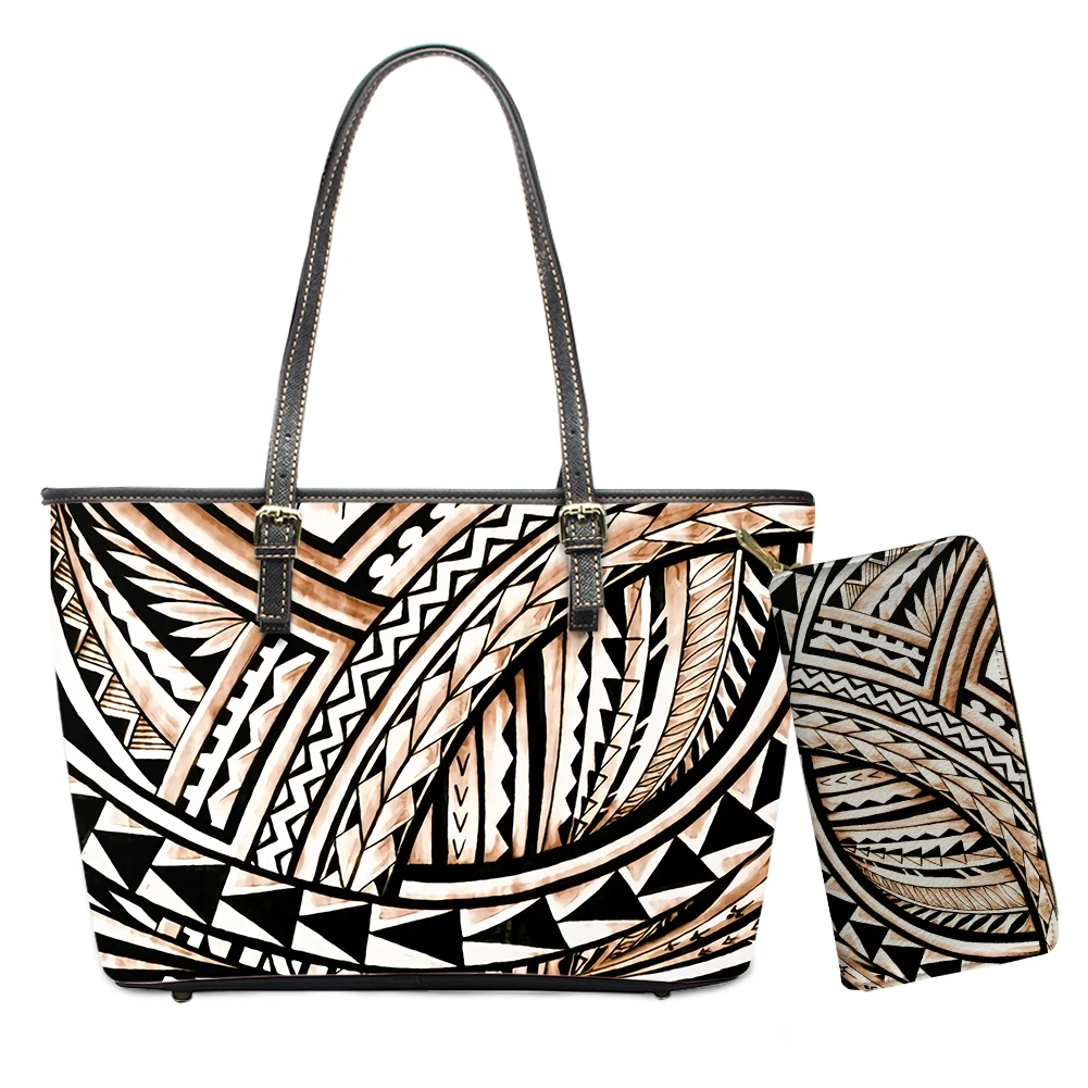 

Fashionable 2Pcs Purss And Handbags For Ladies Retro Polynesian Tribal Customized Big Handbags For Women Hand Bags Handbags, Customized color