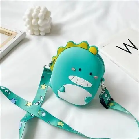 

small fashion girl dinosaur crossbody bags 3d cute cartoon kids silicone dinosaur purse for mobile phone
