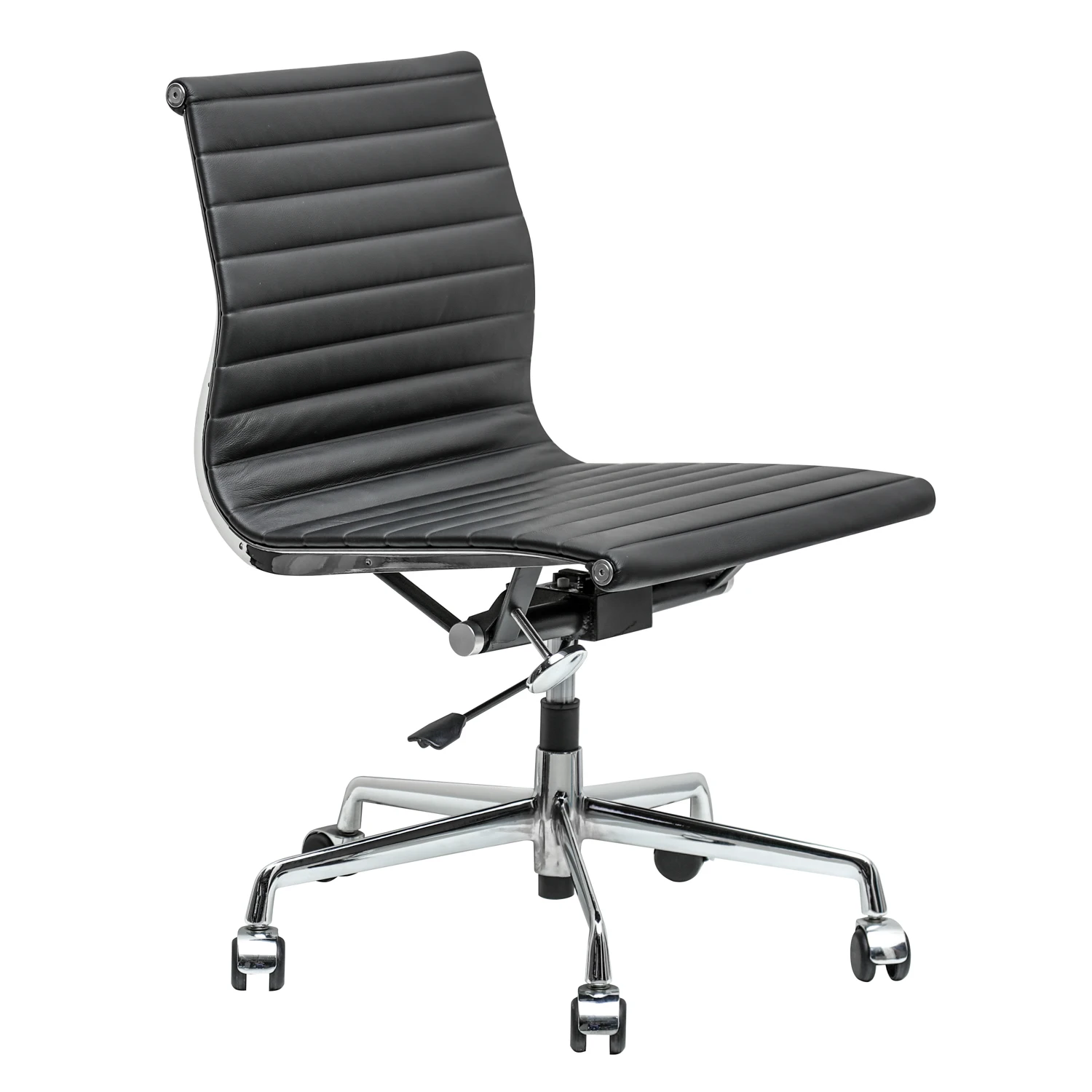 
Chromed Aluminum Armless Conference Room Chairs with Wheels 