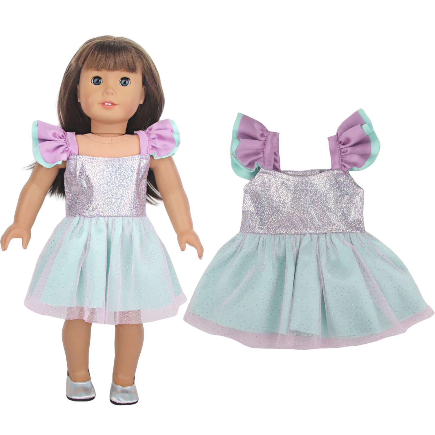 

New blue purple sleeveless tulle dress for 18-inch girl dolls play house doll accessories