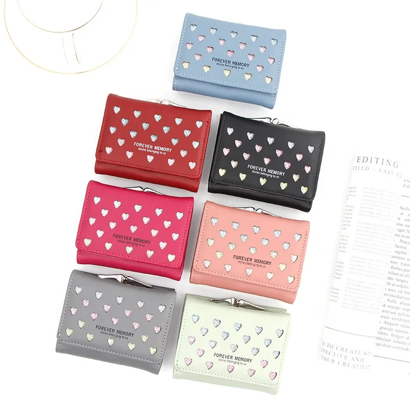 

New Arrival Heart Short Coin Purse Personalized Button Cute Hollow Out Mini Wallet For Women, 7 colors