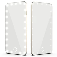 

Mini LED smart makeup mirror USB Pure aluminum glass with PU leather cover for lady for outdoor