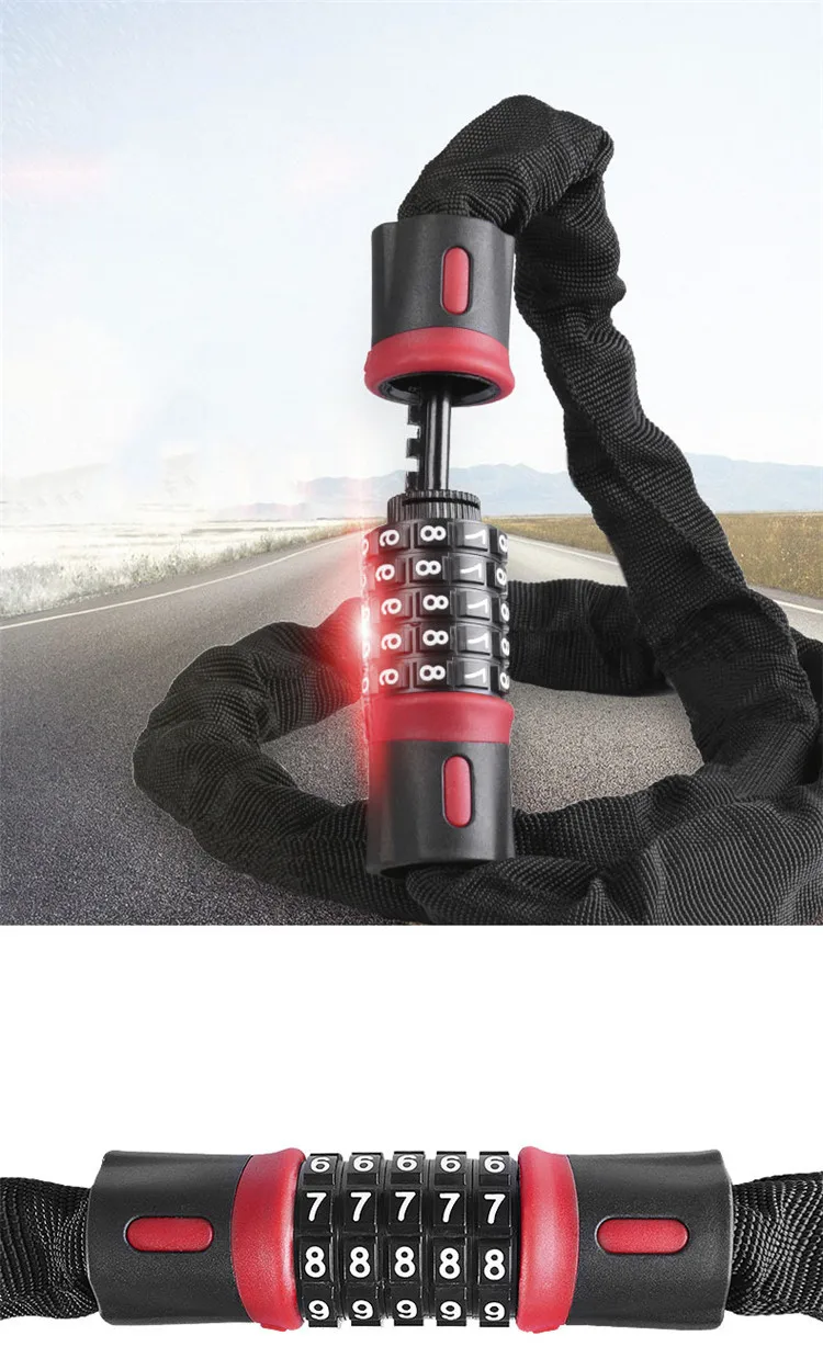 2020 New Design 5 Digit Combination Bike Anti-theft Bicycle Chain Password Lock,Mountain Bike Steel Lock