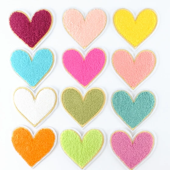 

Colorful Chenille Heart-shaped Patches Chenille Patches Heat Press Patches