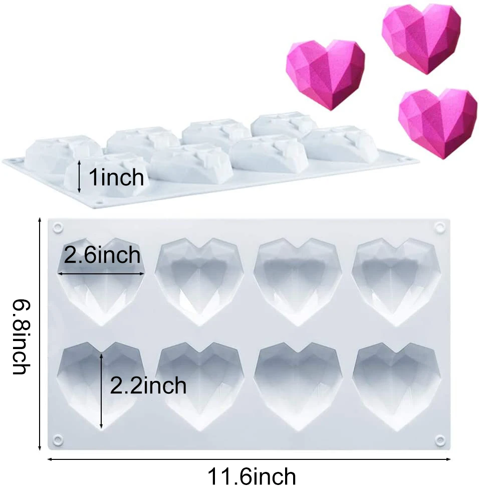 

Heart shaped silicone mold 3d diamond heart silicone molds cake fondant baking molds for baking chocolate french dessert candy