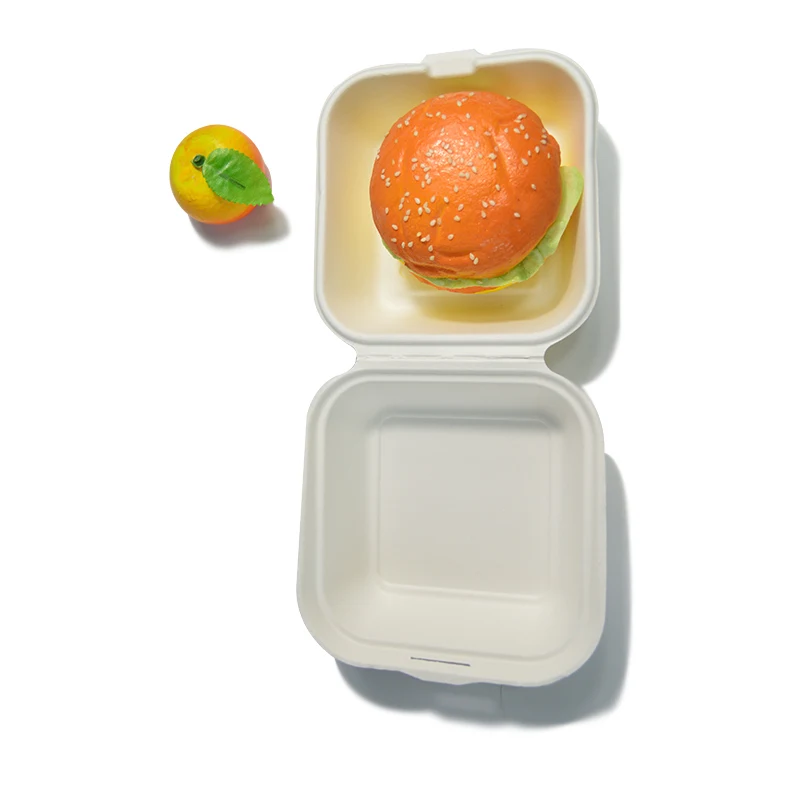 

Factory Wholesale Japanese White Lunch Box Degradable Waterproof Sugar Cane Burger Bento Clamshell Hamburger Paper Lunch Box