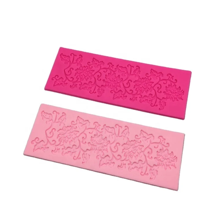 

OKSILICONE Decoration Tools Silicone Cake Mold Embossing Lace Fondant Mold Flowers Lace Mat Heat Insulation For Baking Cake Mold, Pink/rose red/customized