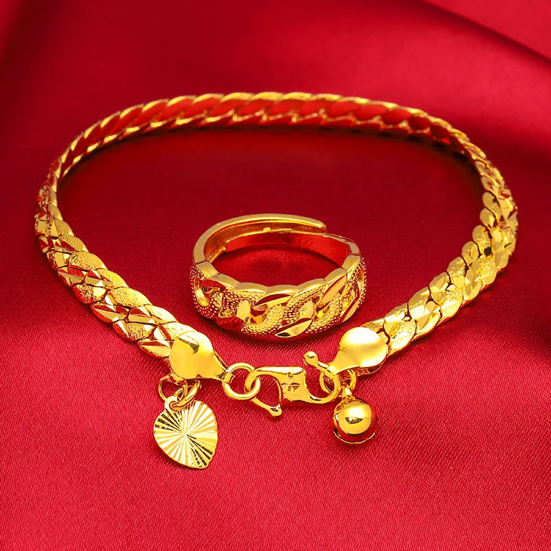 

Fashion Vietnam Sand Gold Twist Bracelet Ladies Set Gold Plated Bell Bracelet