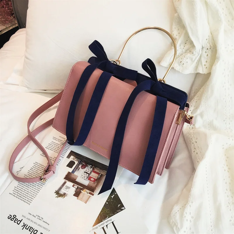 

Wholesale Bow Knot Ribbon Messenger Bag Custom Fashion Purse Ladies Pure Color Atmospheric Handbag Bag