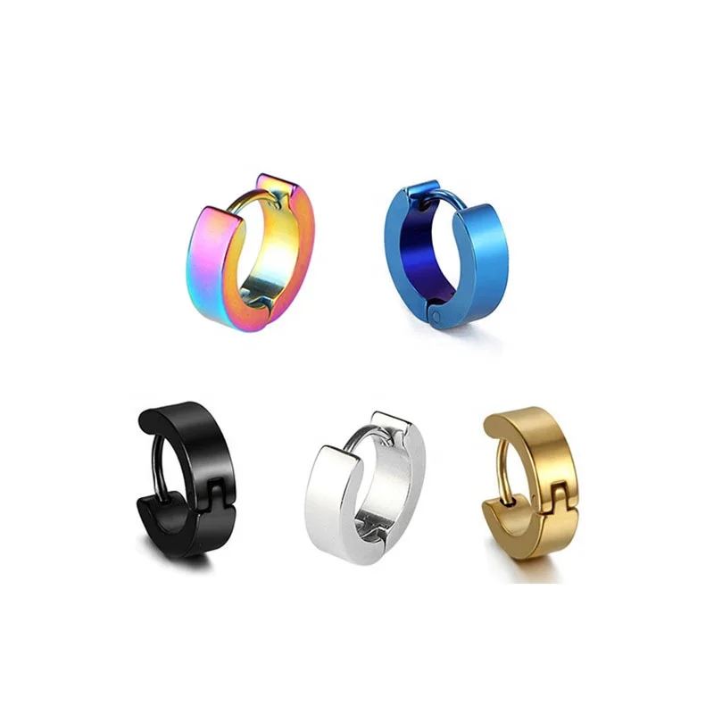 R.Gem. Round Unique 4*9mm Small Hoop Huggie Earrings Stainless Steel for Men