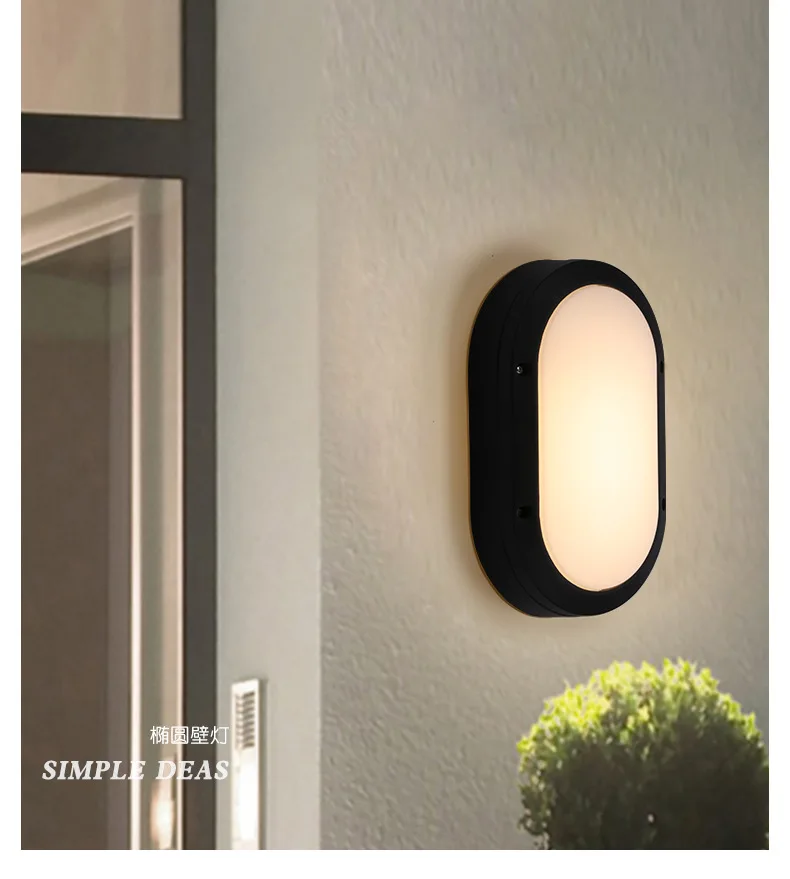 12W Factory Directly Selling LED Oval Wall Lamp Modern Simple Villa Hotel Garden Aluminum IP65 Waterproof LED Wall Lights
