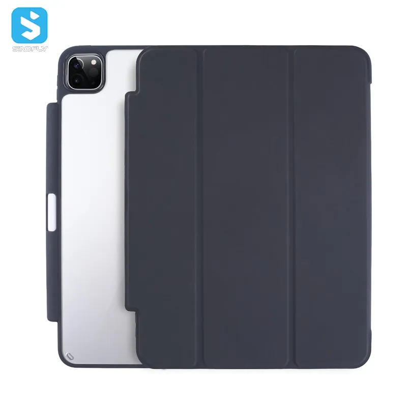 

2020 Colored Magnetic Case for Ipad Flip Tablet Case Soft Edge with Pen Slot for iPad Pro 11 Acrylic Clear Back Cover