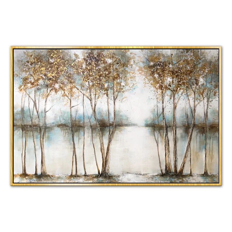 

Modern Popular On Canvas Wall Art Handmade Painted Wall Art Gold Foil Tree Landscape Oil Painting No Frame