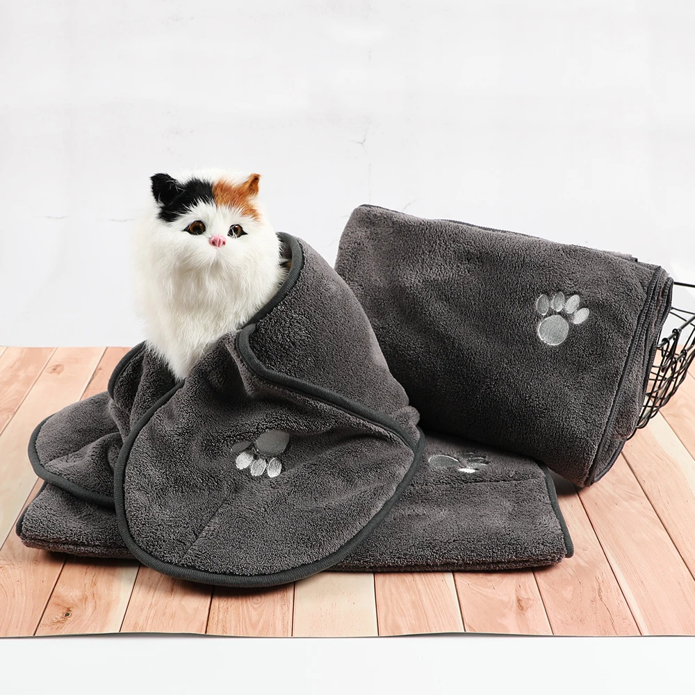 

Super Soft Quick Drying Microfibre dog coat towel Pet Bath Towel Set Woven Rectangle Pet towel dogs bathrobe, Grey
