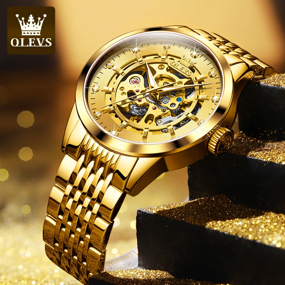 

OLEVS 9920 New Hot Selling Stainless Steel Men Watch Bands Gold Wristwatch Tourbillon Fashion Automatic Mechanical Men Watches