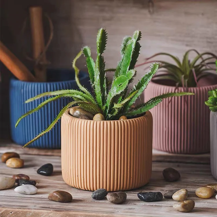 

Nordic striped design cute korean bulk cheap colorful cement succulent planters indoor flower pots small bonsai pot for plant, As picture