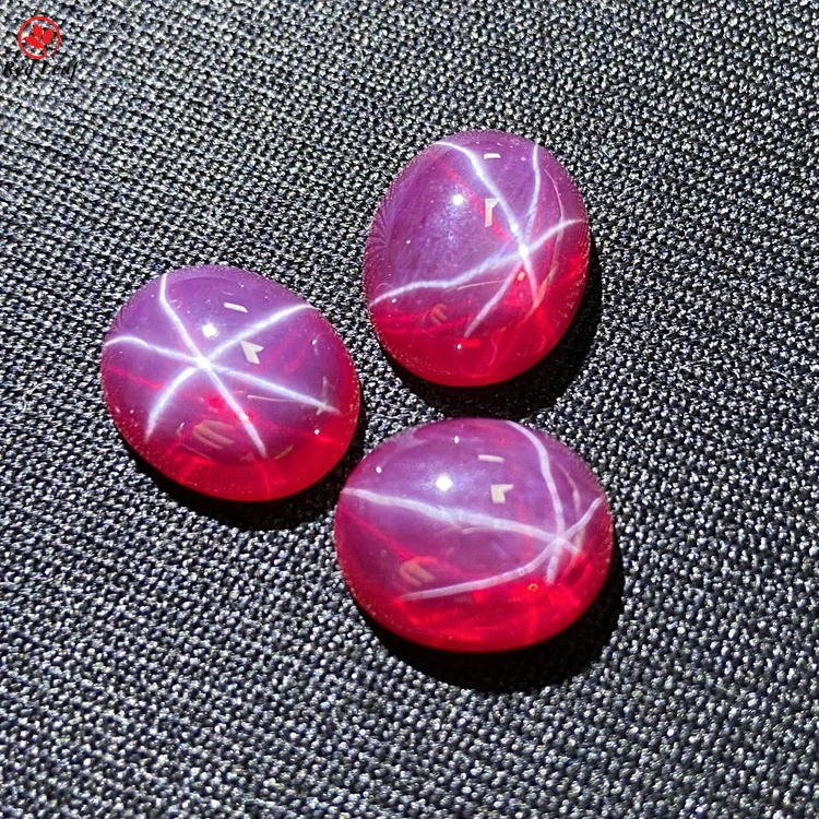

Redleaf Jewelry Synthetic Ruby Star Light Stone Oval Shape Cabochon Flat Back 5# Star Ruby Gemstone Ruby high quality gemstone