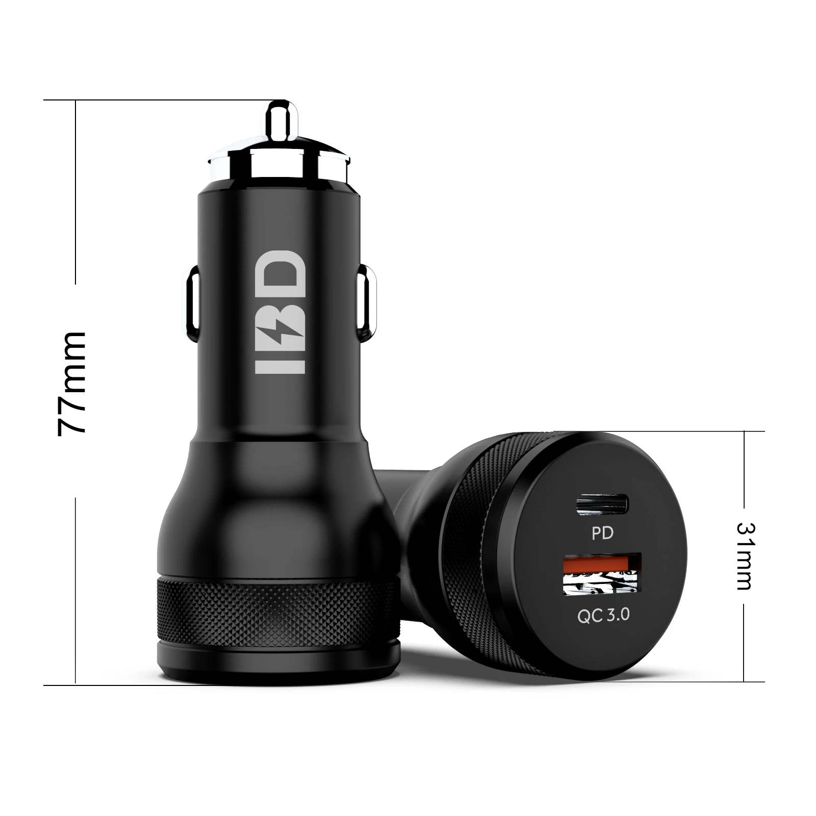 

IBD Hot Sale Aluminium Alloy PD 45W Car Fast Charger Dual Ports QC 18W And 45W Car Charger 63W Max Quick For Macbook
