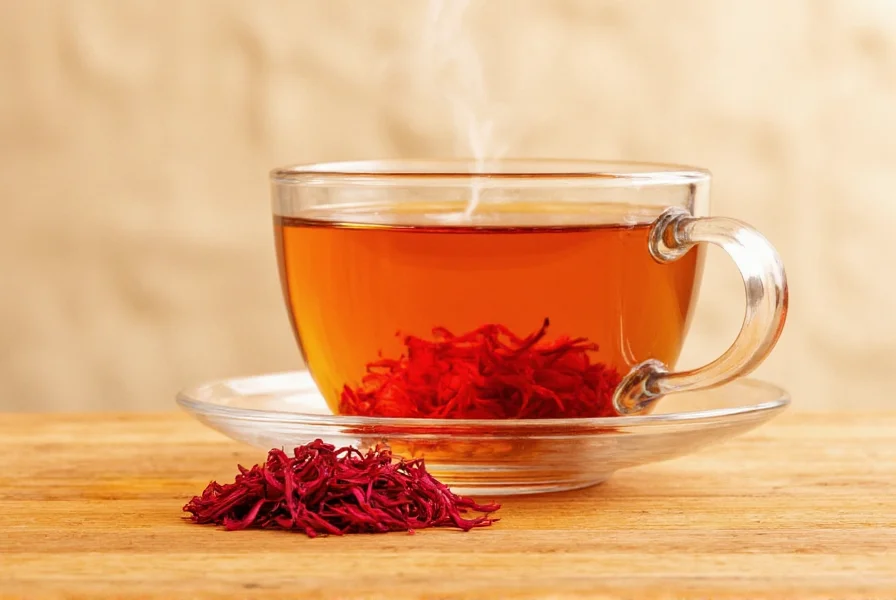 Close-up of saffron threads steeping in clear glass teapot with golden infusion