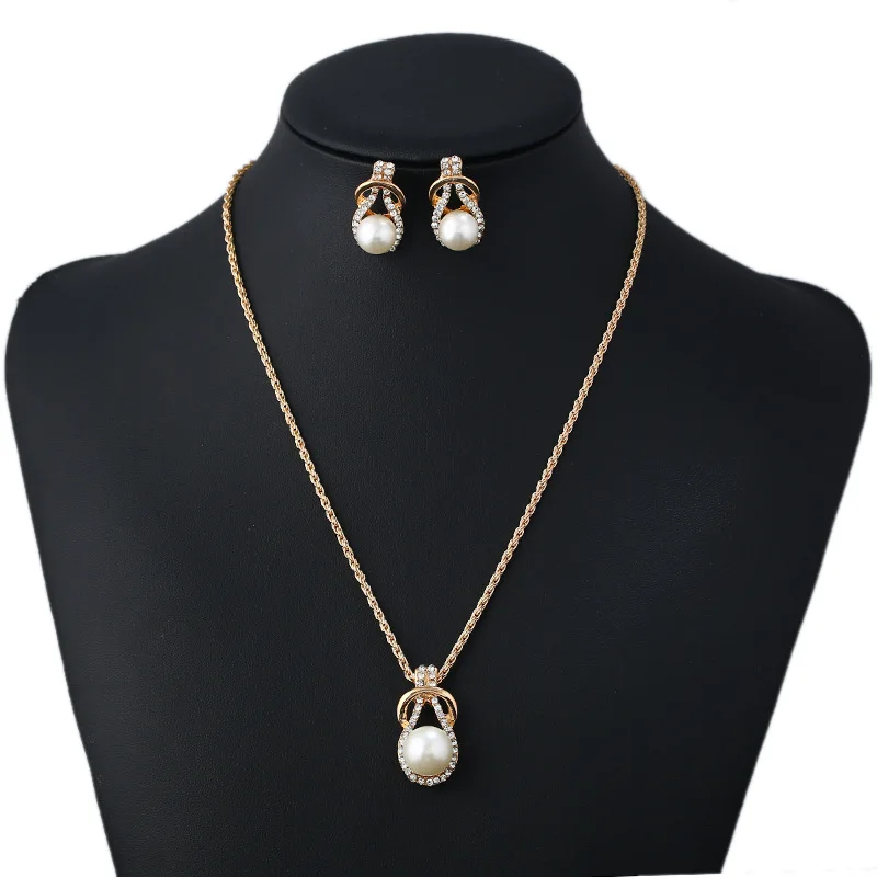 

Hot Sale Africa Faux Pearl Wedding Necklace Earrings Set for Brides Party Prom