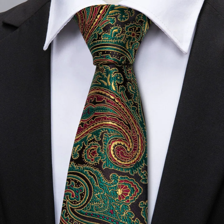 Handmade Yellow Green Paisley Mens Ties Silk Woven Necktie Set - Buy ...