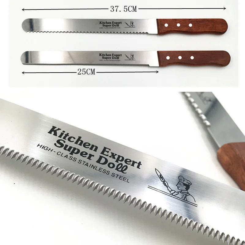 

10 inch 12 inch 14 inch Steel kitchen serrated coarse teeth wooden handle bread cutter knife