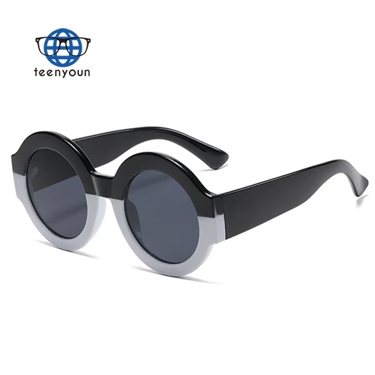 

Teenyoun Large Frame Two Color Stitching Retro Round Frame Fashion Popular Women's 2023 Sun Glasses Sunglasses