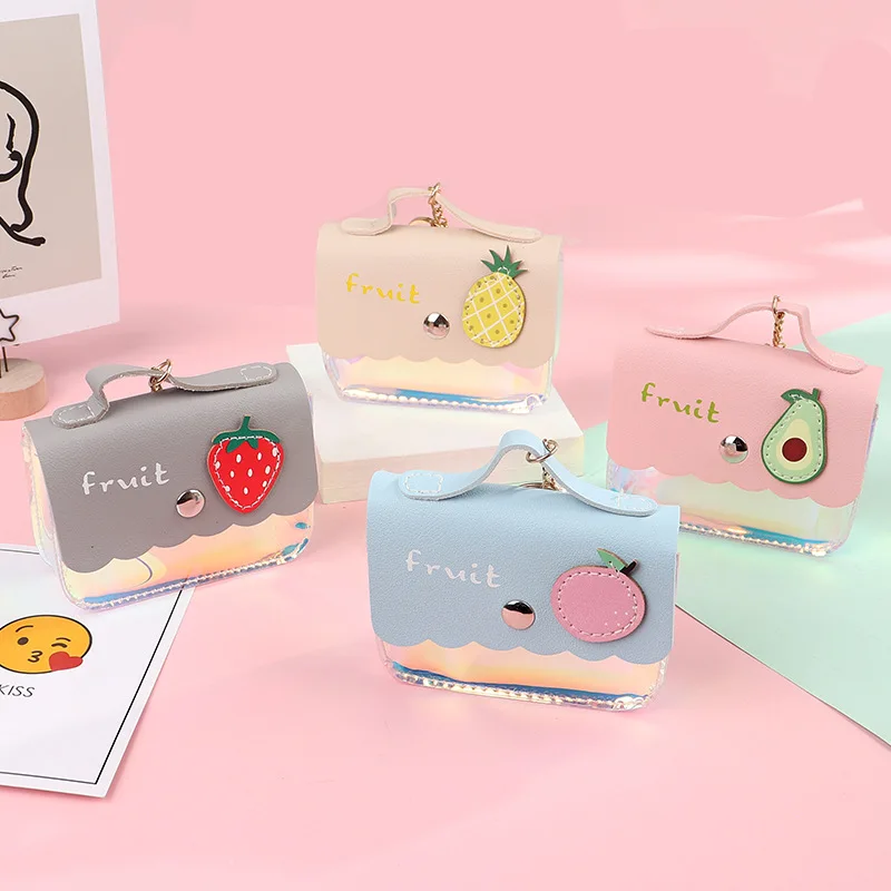 

Yiwu export daily use household products cute summer fruits design PU Transparent laser fashion purse bags 2020 small coin bag