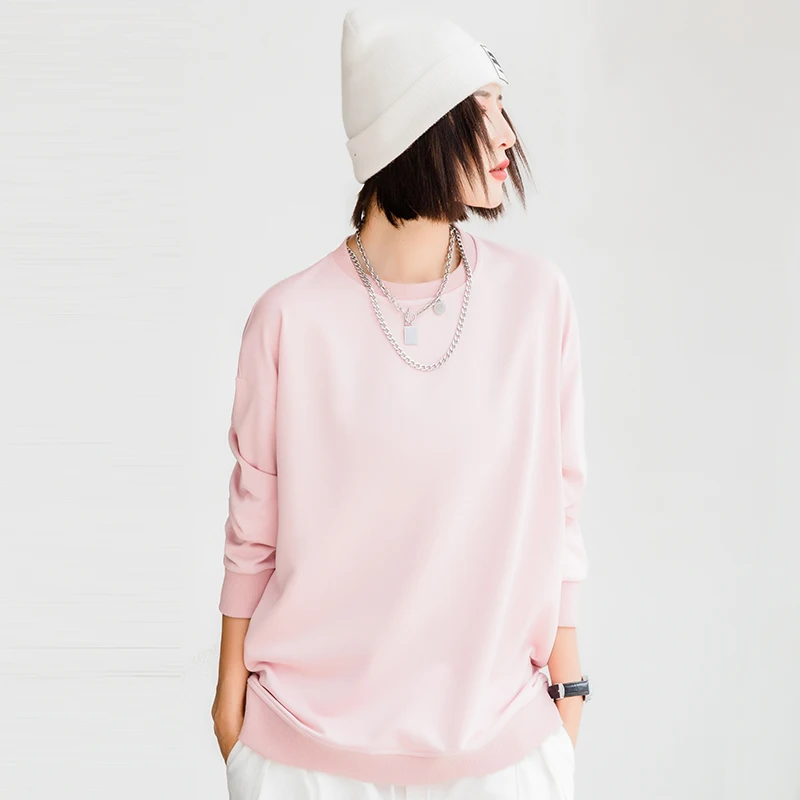 

fashionable kpop clothing pink oversize streetwear custom embroidered sweatshirts crewneck women sweatshirt