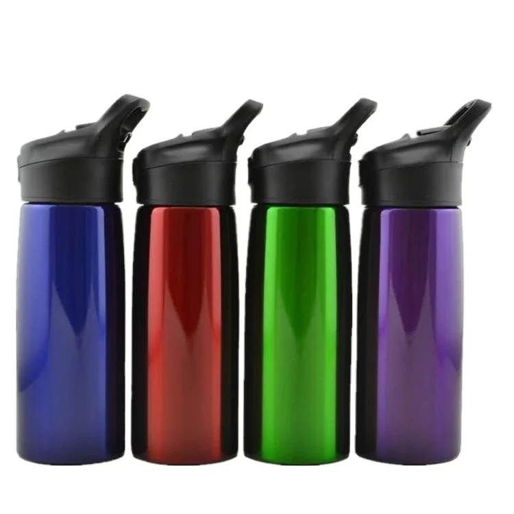 

Wholesale sport stainless steel drinking bottle with straw single wall