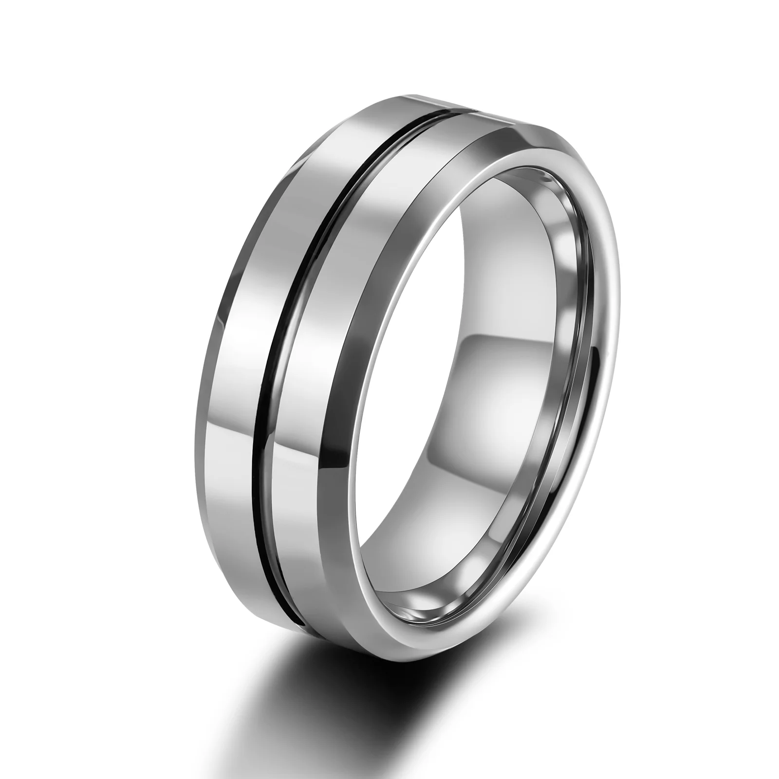 OAHLAN Fashion Jewelry 8mm Silver Color Grooved Inlay Tungsten Carbide Rings Classic Polished for Men Wedding Anniversary Gift