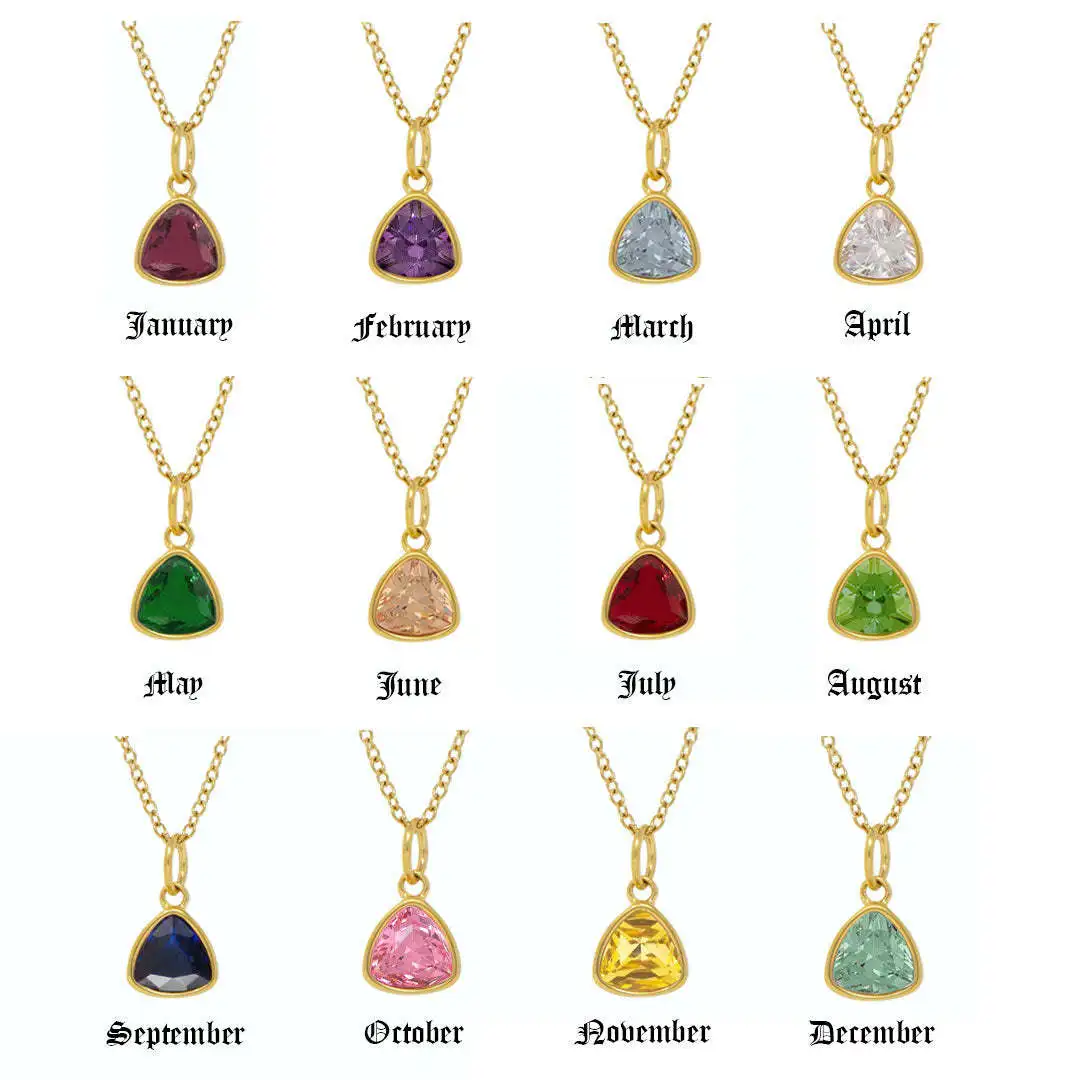 

12 Months Birthstone Zircon Pendant Necklace 18K Gold Plated Stainless Steel Necklace Jewelry For Women Gifts