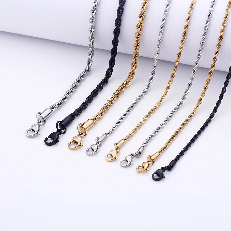 

Hot Sale European 4 Colors Stainless Steel Link Chain for Necklace Stainless Steel Twist Chain