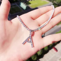 

tennis chain diamond cz letter pendant necklace