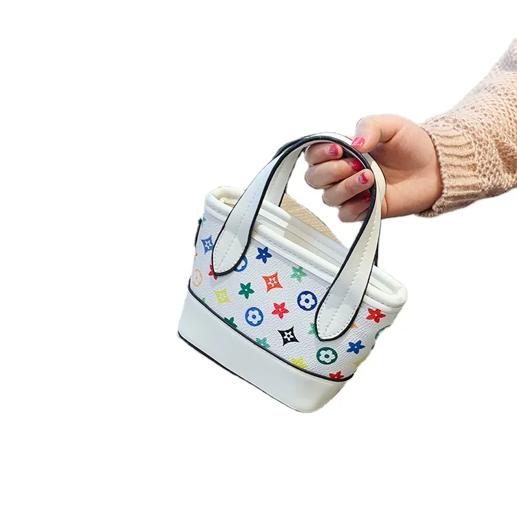 

Children printed hand-held mini square bag girl accessories princess bag casual go-go cross slung pocket wallet, Black/pink