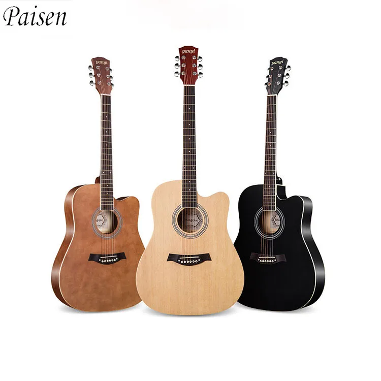 

Paisen high quality spruce sapele single board wood 6 steel string acoustic guitar semi acoustic, Black natrual