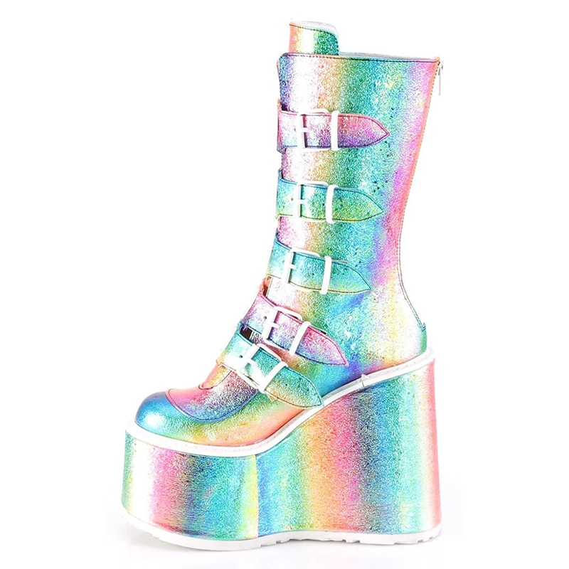 

buckled rainbow boots girls cosplay boots