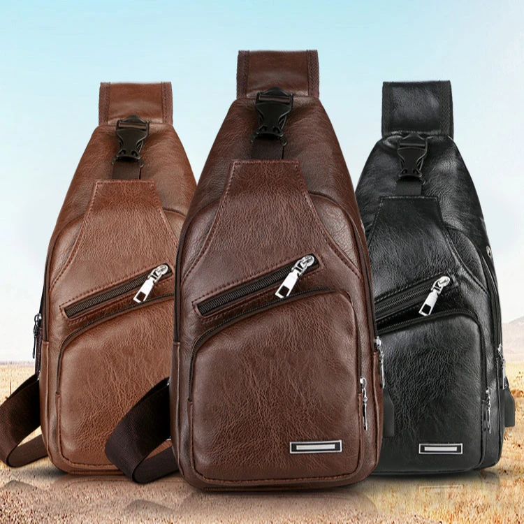 

Men Shoulder Bags USB Charging Portable Crossbody Anti-theft Chest Bag PU Leather Short Trip Messengers Bag Z0008-1, 3 colors