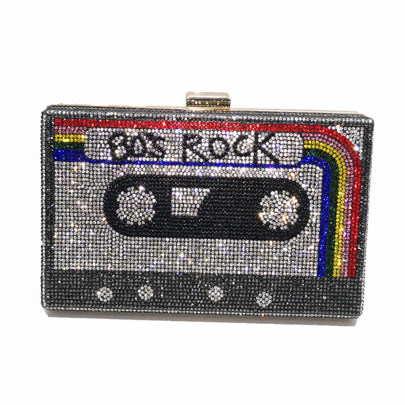 

2021 Cassette Tape Clutch Women Crystal Evening Bags Wedding Party Diamond Box Women's Handbag and Purse