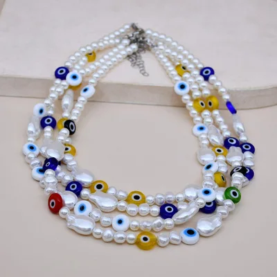 

2021 Fashion Devil Eye Clavicle Necklace Choker Pearl Necklace Handmade Beads Necklace For Women Wen, Colorful