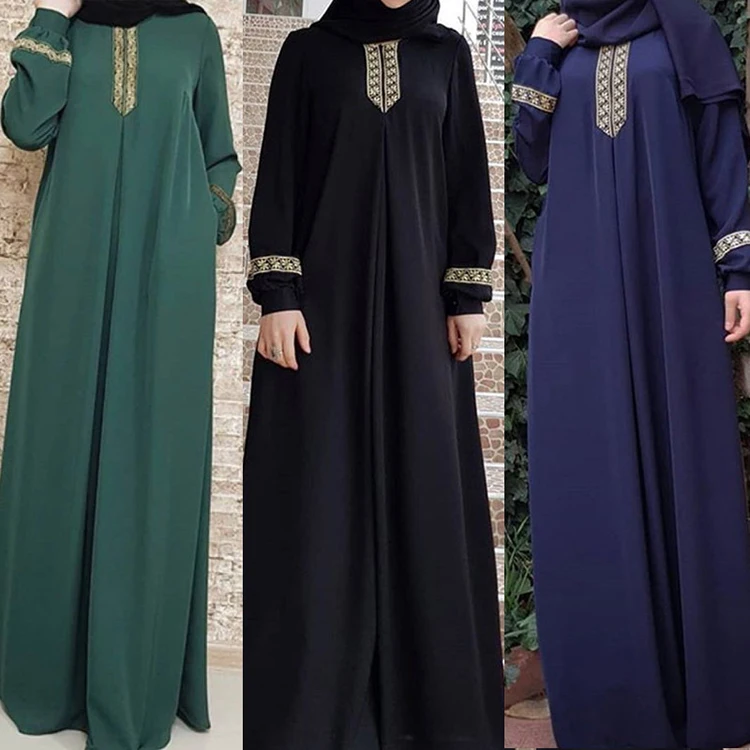 

2021 Muslim Hot Selling Islamic Clothing Arab Jilbab Plus Size Loose Printed Women Long Maxi Dress Dubai Abaya, 3 colors in stock also accept customized color