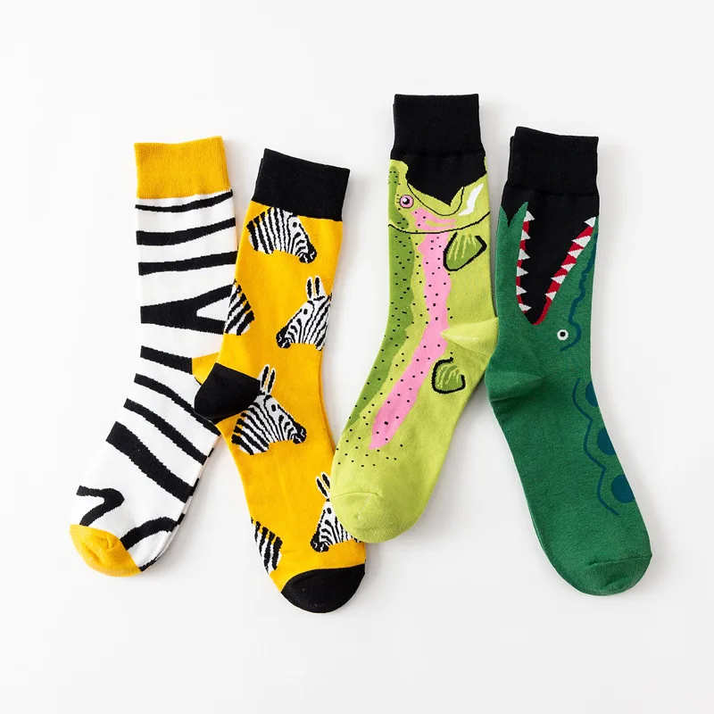 

1 Pair Creative Autumn Winter Men Women Cotton Casual Socks Animals Zebra Stripe Shark Crocodile Socks Happy Funny Classic Socks