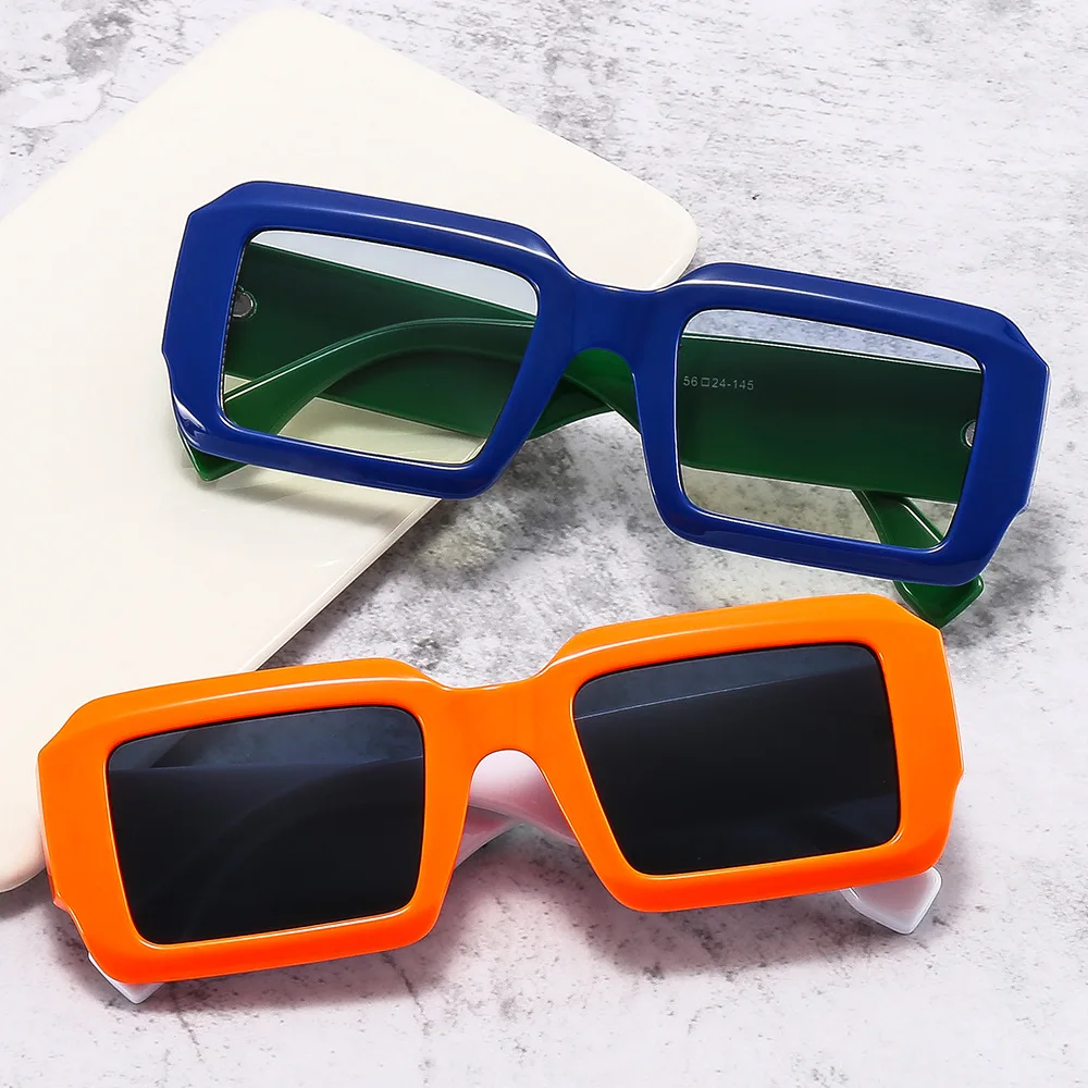 

2022 customized retro New Square Color Sun glasses rectangle Cyber punk style ins plain trendy sunglasses