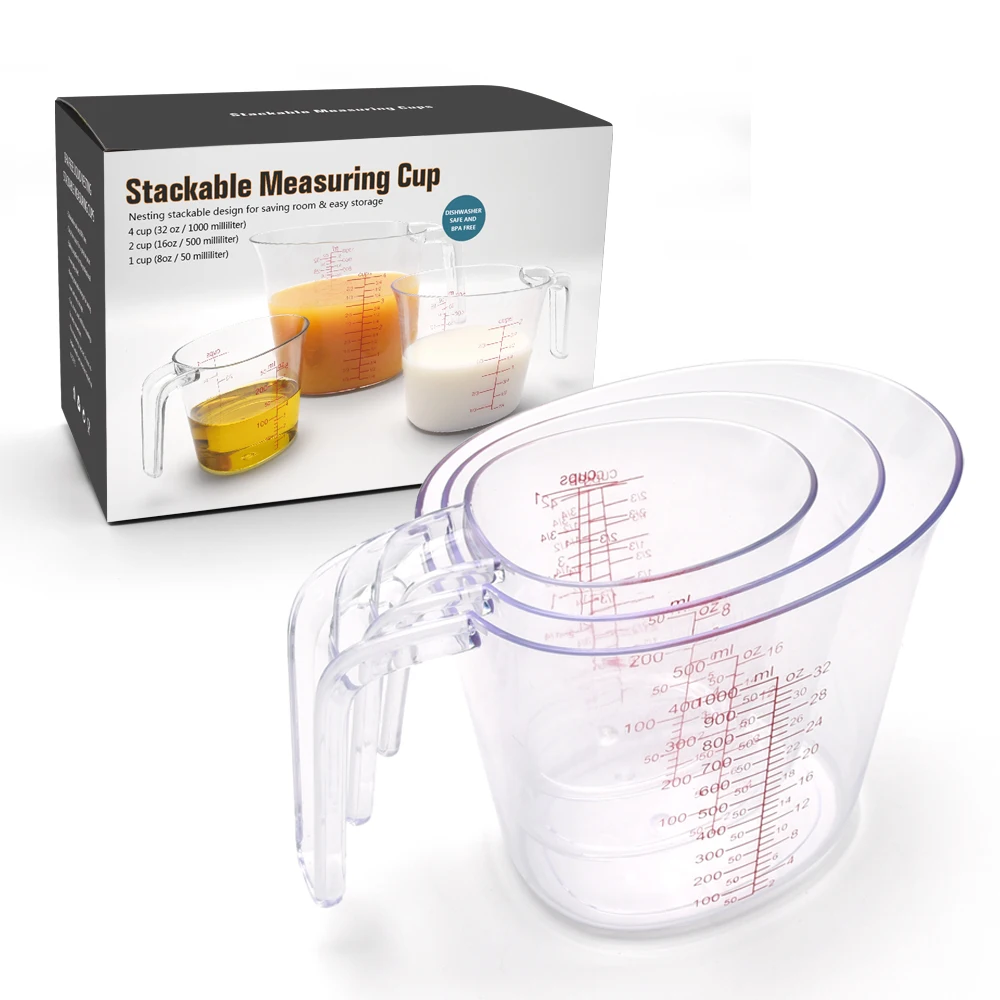 

250ml/500ml/1000ml Capacity with scale transparent baking plastic measuring cup set of 3