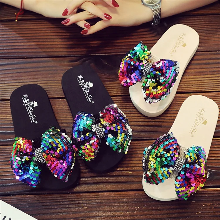 

Colorful Sequins Slipper For Girls Summer Flip Flops Anti slip Women Beach Shoes, Customized color