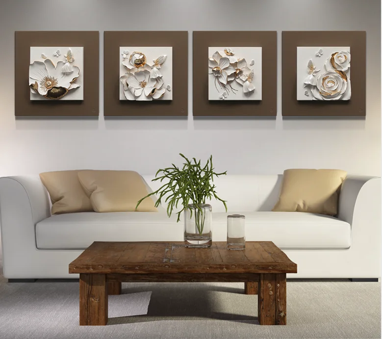 

40*40 Small Size Handmade Children Room Decorations Home Accessories 4 Joint Paintings With Elf Flower Wall Decor, Picture shows