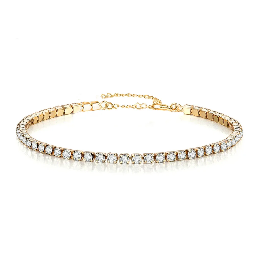 

Trendy Waterproof 18K Gold Stainless Steel 2mm Shiny Cubic Zirconia Classic Tennis Chain Bracelet For Women YF3115