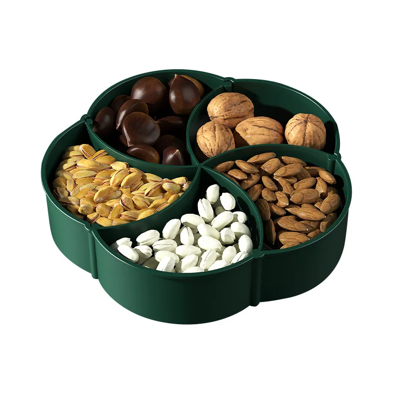 

BBA298 Creativity Spin Removable Division Snacks Nut Pastry Plate Home Double Layer Flower Fruit Storage Dish, Red