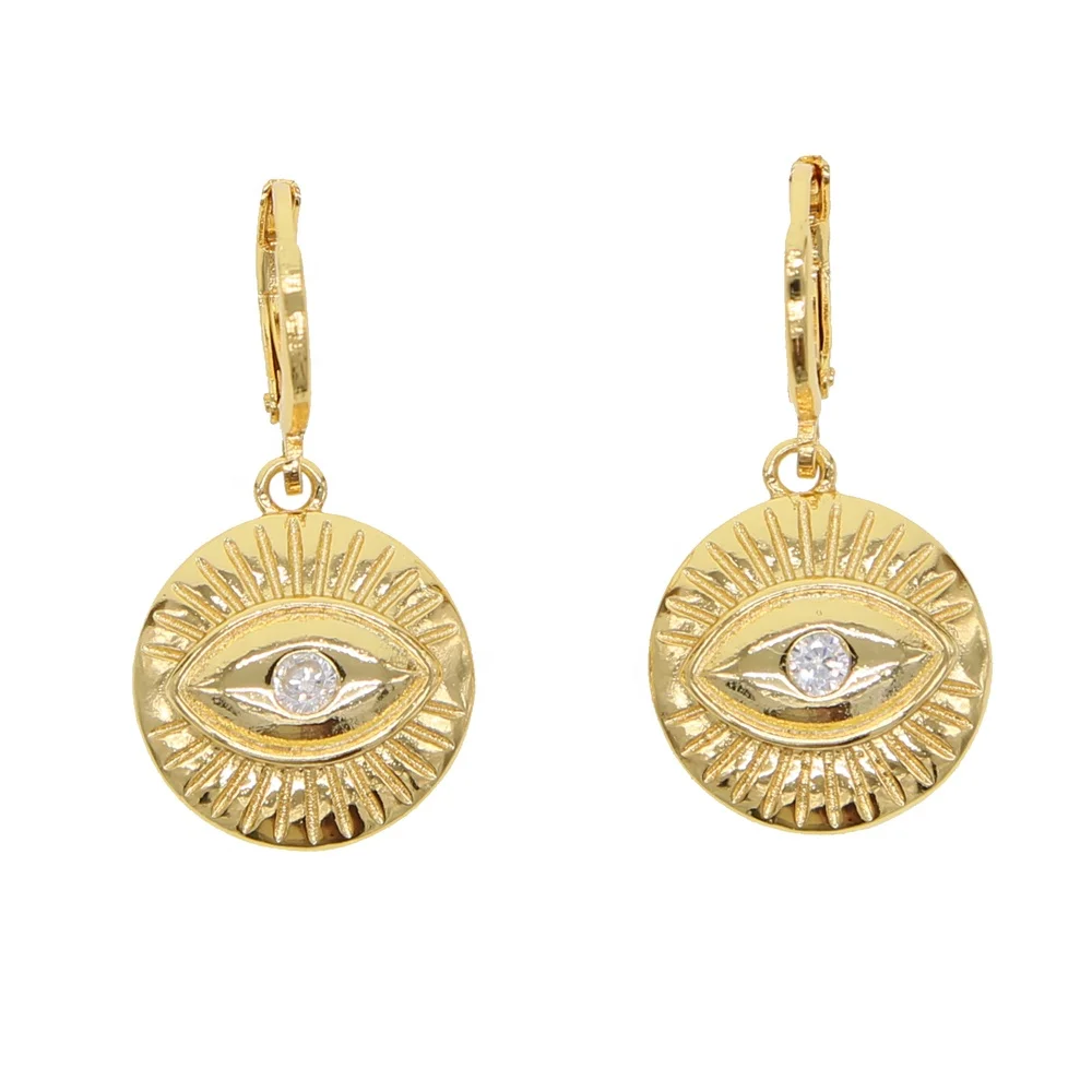 

2021 luxury girl women fashion evil eye earring dangle geometric eye charm Coin earrings for women